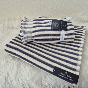 3pc Premuim Brooks Brothers 100% cotton turkish Striped Towels Navy & Cream